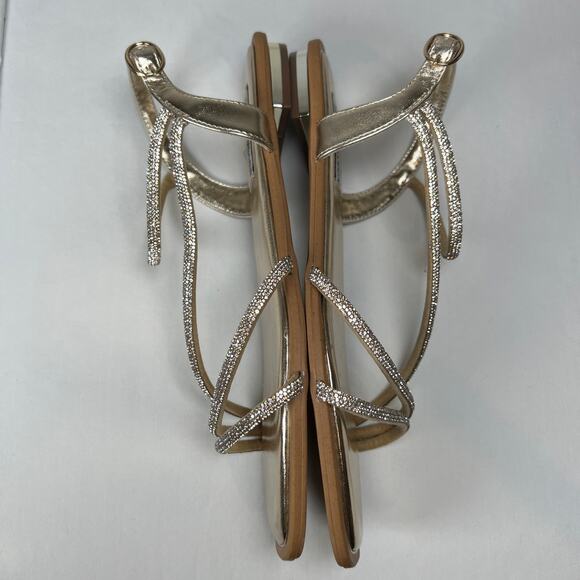 Steve Madden Kelley Gold Flats Sandals Women's 9 Strappy Metallic Rhinestones - Picture 7 of 7